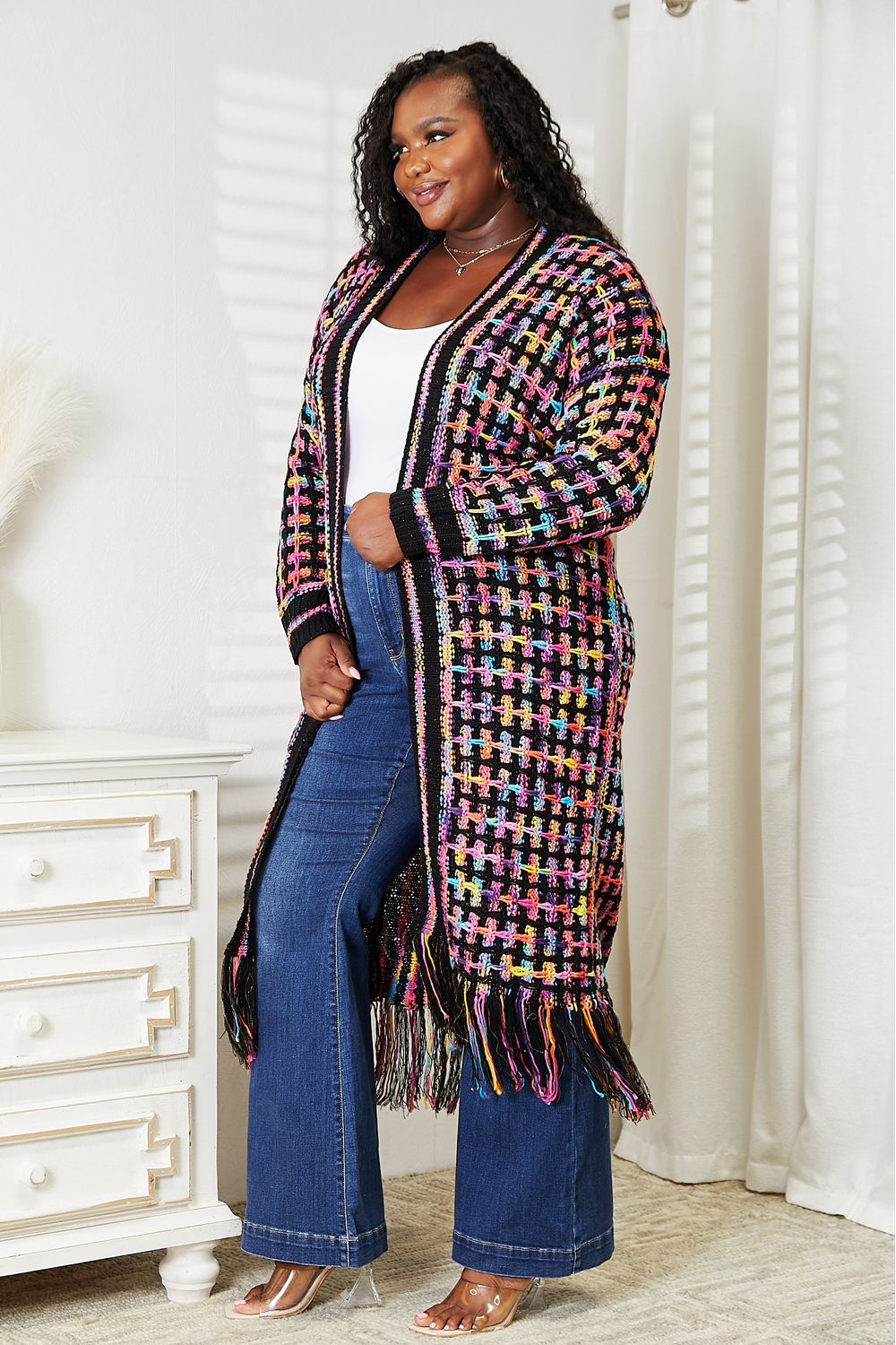 Kaleidoscope Fringe Long Cardigan