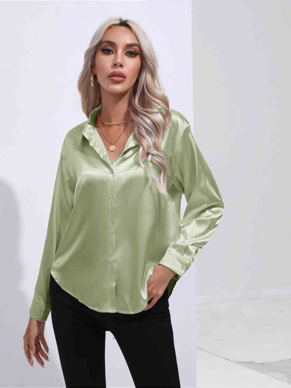 Satin Serenity Button-Up Shirt