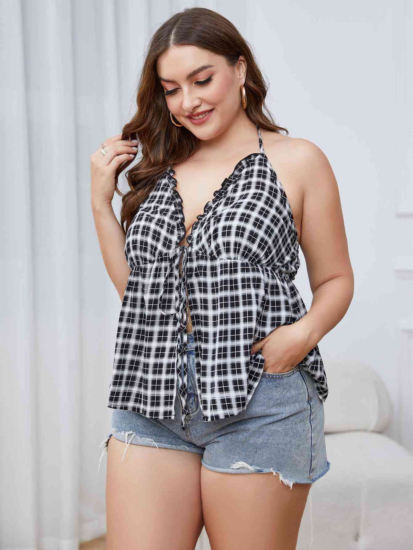 Curves in Checks Plus Size Halter Cami