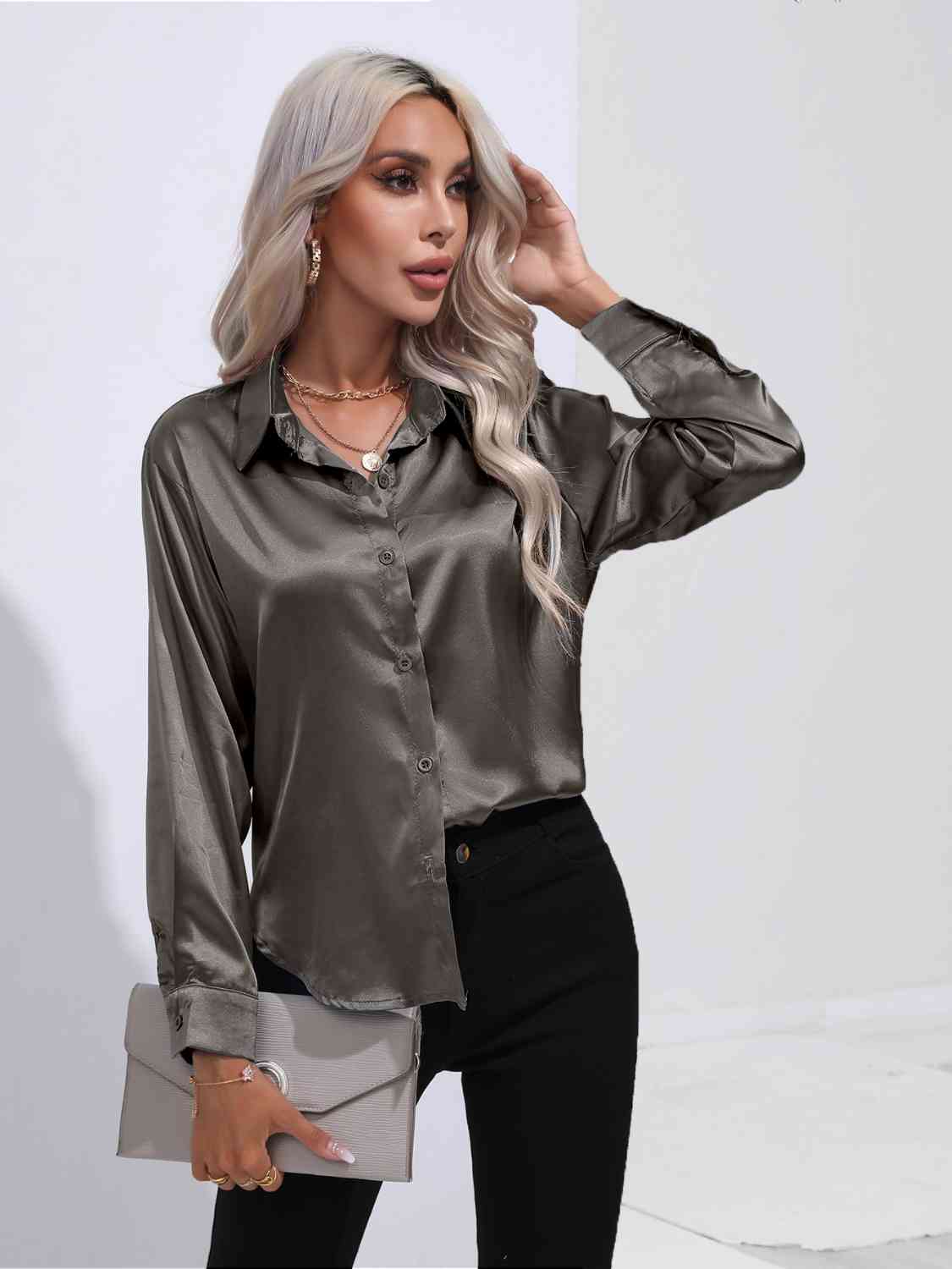 Satin Serenity Button-Up Shirt