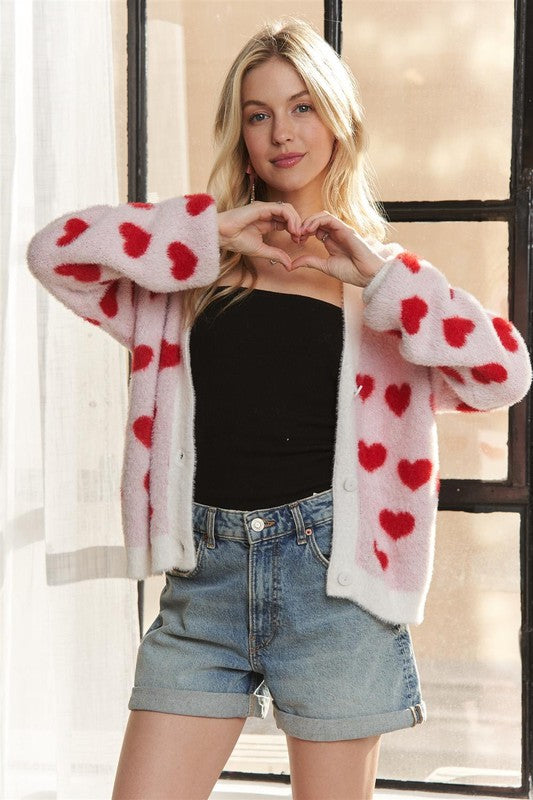 Heart Throb Fuzzy Cardigan