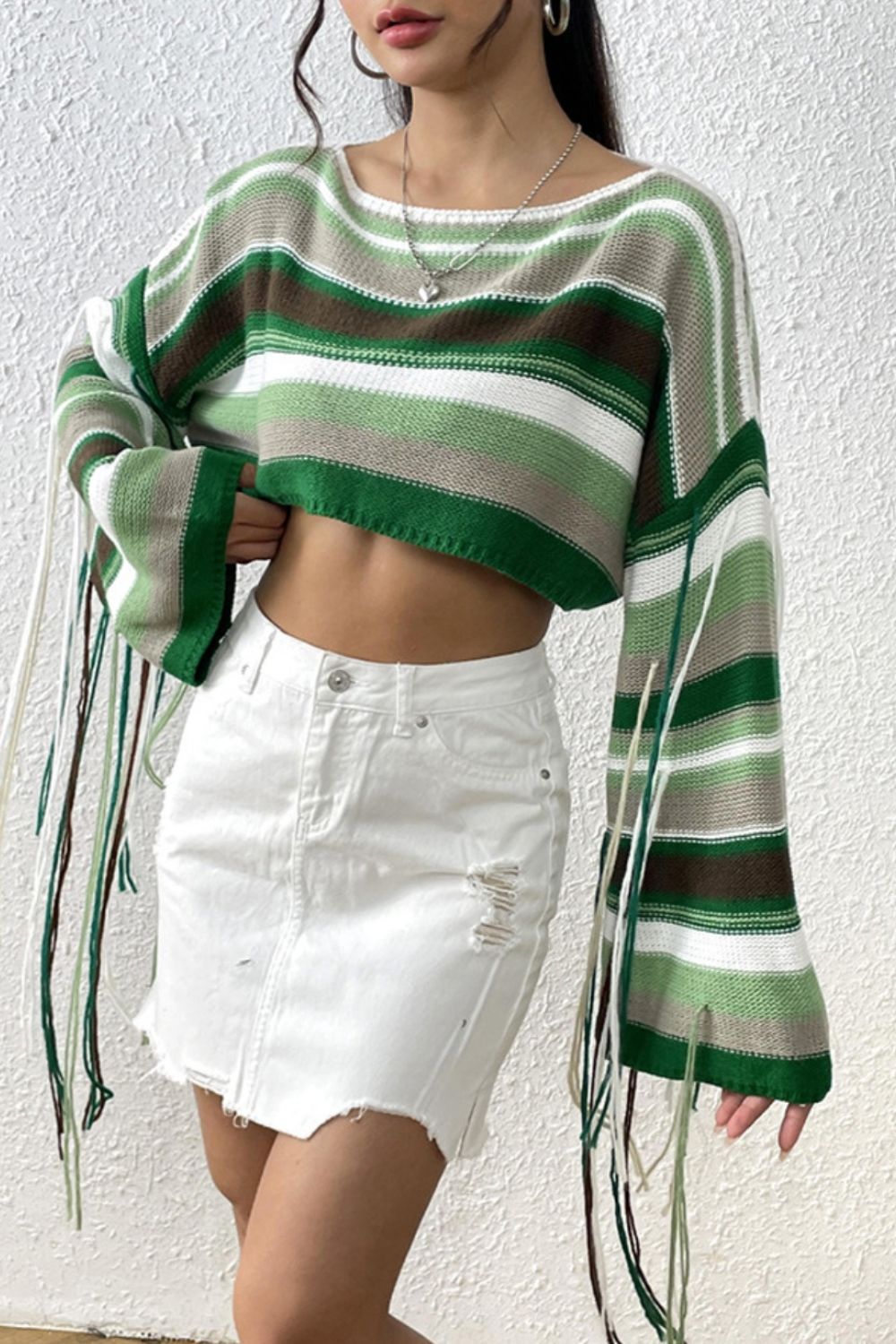 Fringe Fiesta Cropped Knit Top