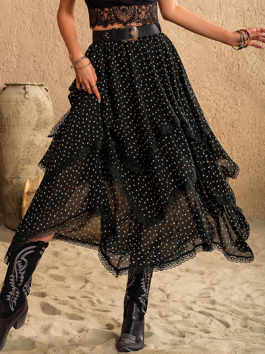 Ethereal Lace Noir Midi Skirt