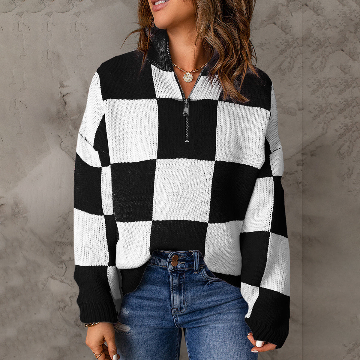 Check Mate Half Zip Sweater