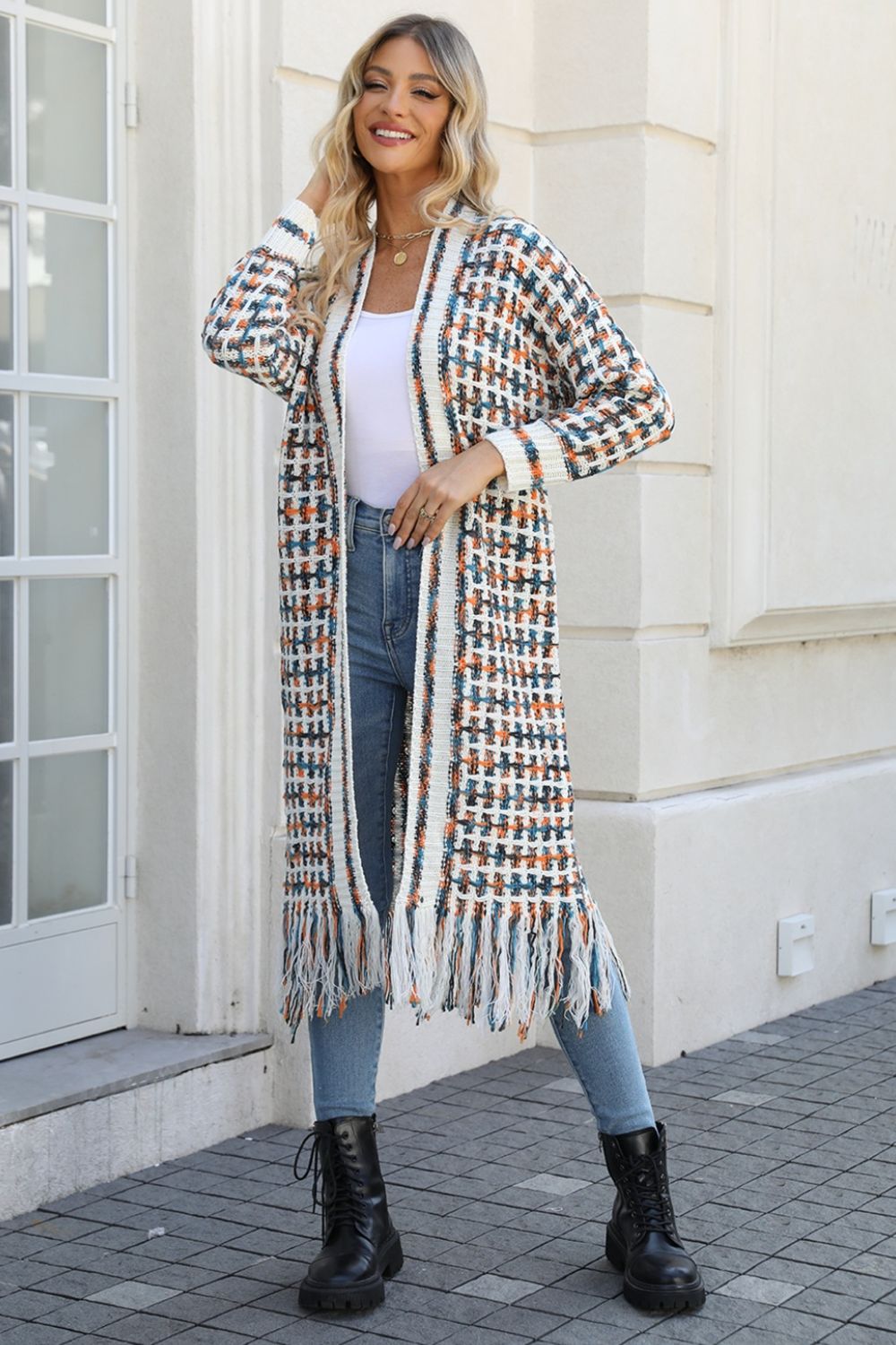 Kaleidoscope Fringe Long Cardigan