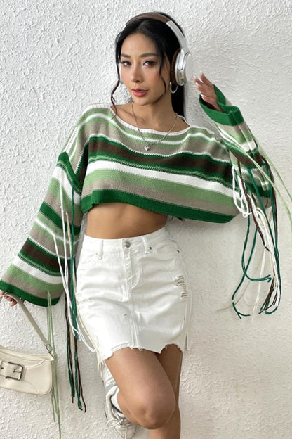 Fringe Fiesta Cropped Knit Top