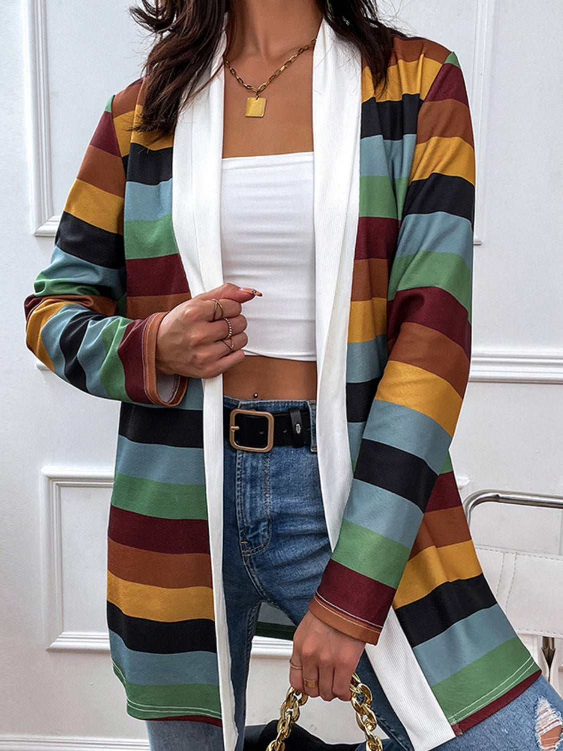 Color Wave Open Front Cardigan