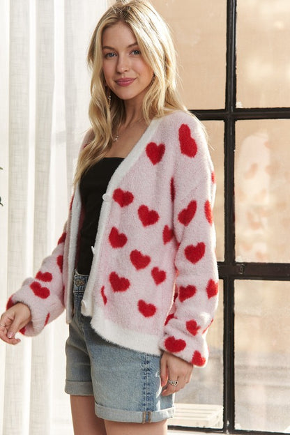 Heart Throb Fuzzy Cardigan