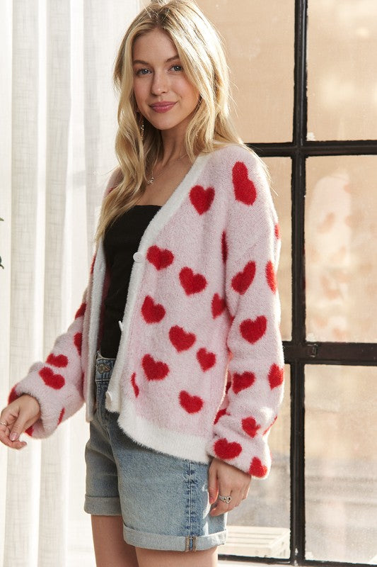 Heart Throb Fuzzy Cardigan