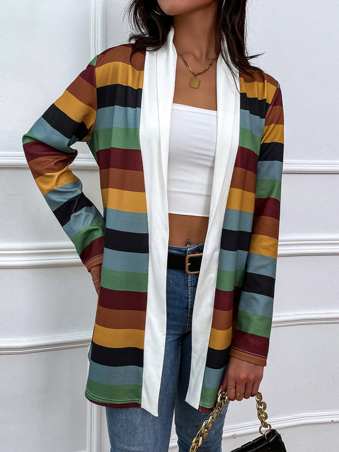 Color Wave Open Front Cardigan