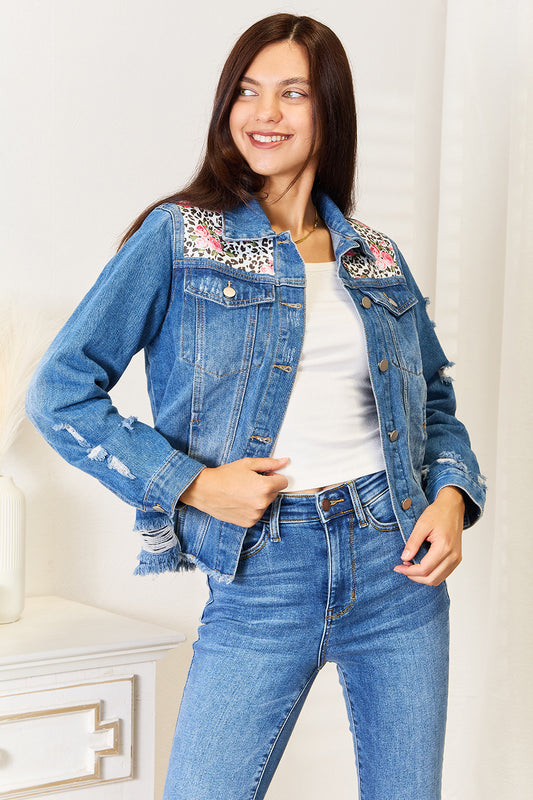 Leopard Rose Distressed Jacket