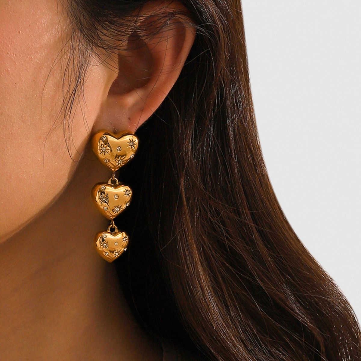 Golden Sparkle Heart Earrings