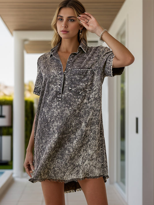 Denim Darling Pocketed Shirt Dress