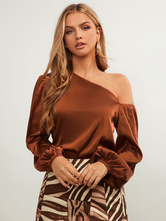 Cocoa Chic One-Shoulder Top