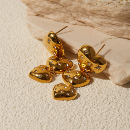 Golden Sparkle Heart Earrings