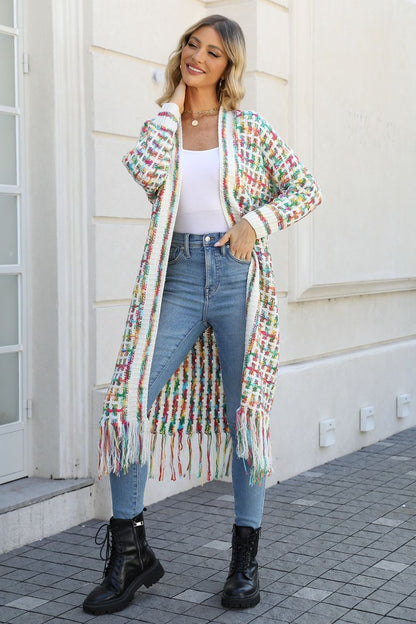 Kaleidoscope Fringe Long Cardigan