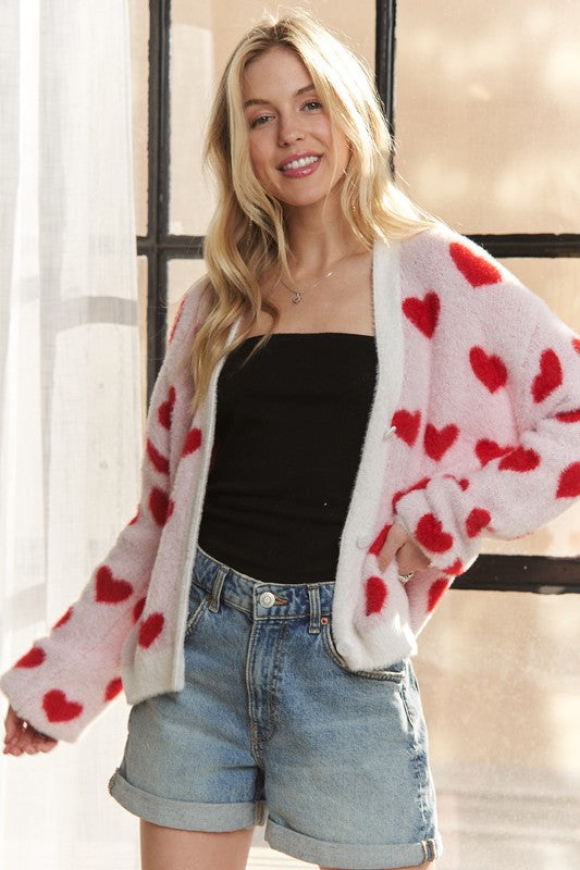Heart Throb Fuzzy Cardigan