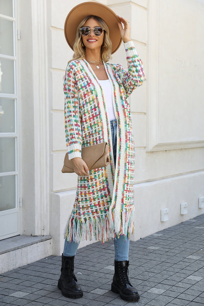 Kaleidoscope Fringe Long Cardigan