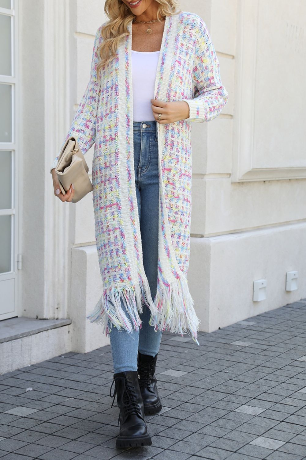 Kaleidoscope Fringe Long Cardigan