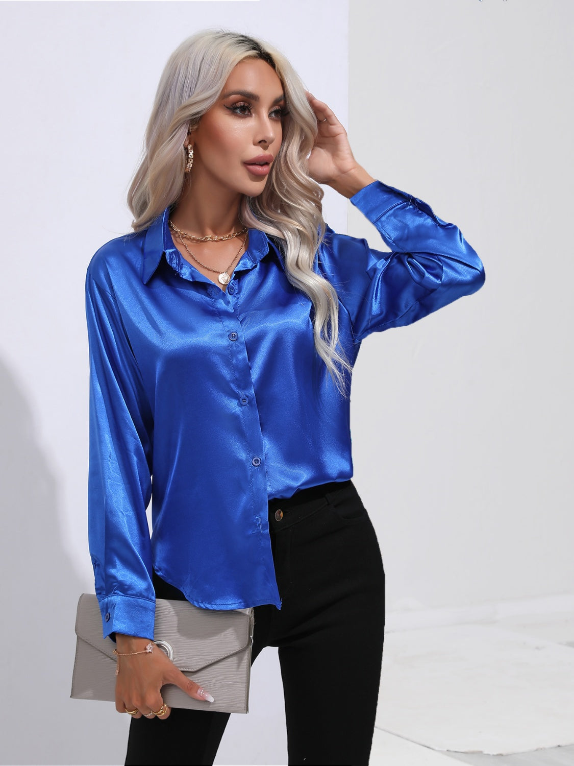 Satin Sensation Buttoned Blouse