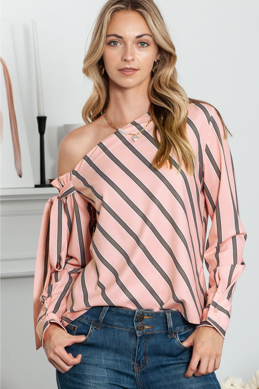 Pink Pearl Striped Blouse