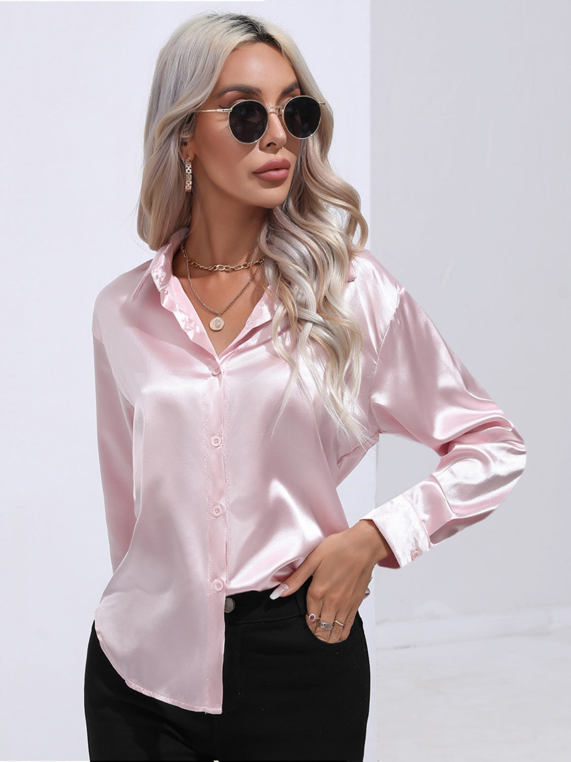 Satin Sensation Buttoned Blouse