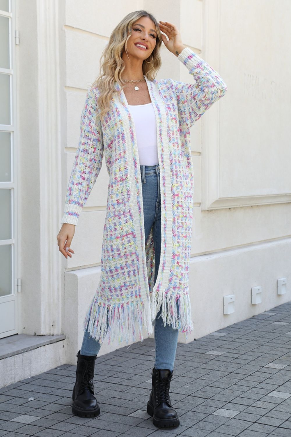 Kaleidoscope Fringe Long Cardigan