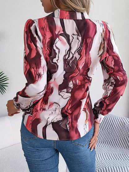 Marbleized Charm Button Up Blouse