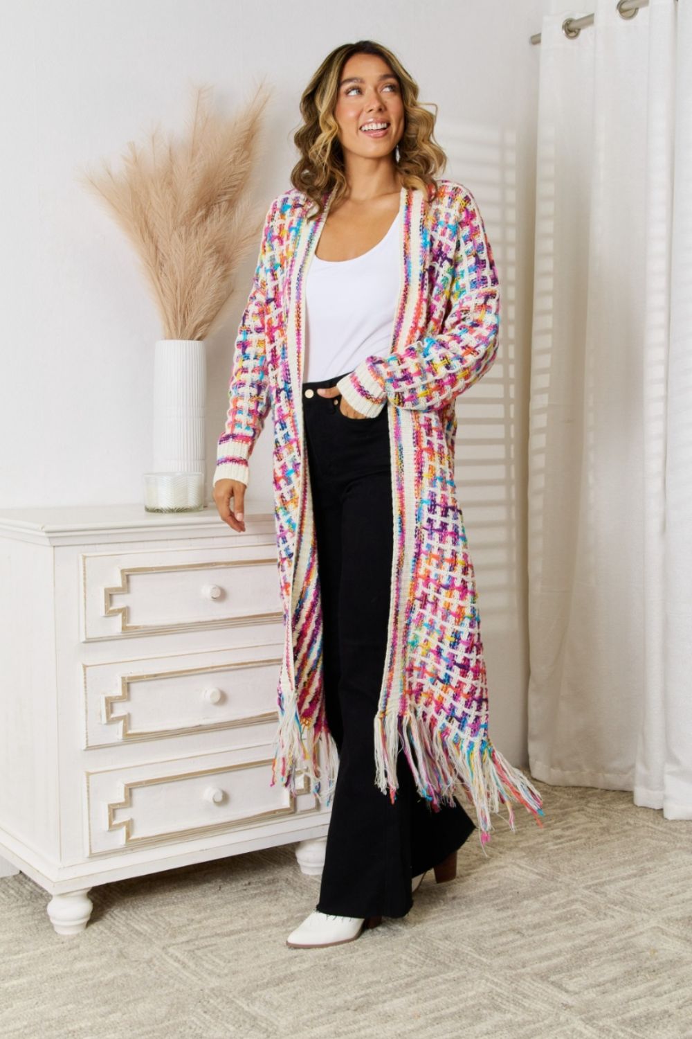 Kaleidoscope Fringe Long Cardigan