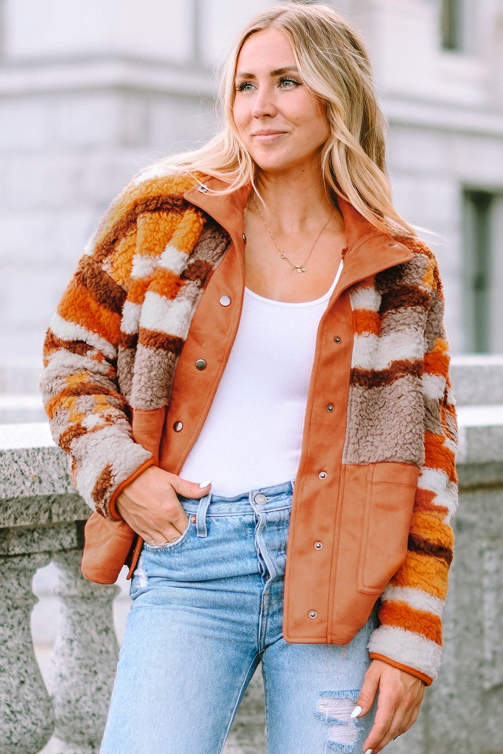 Amber Fuzzy Touch Snap Jacket