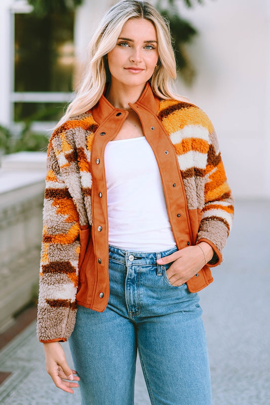 Amber Fuzzy Touch Snap Jacket