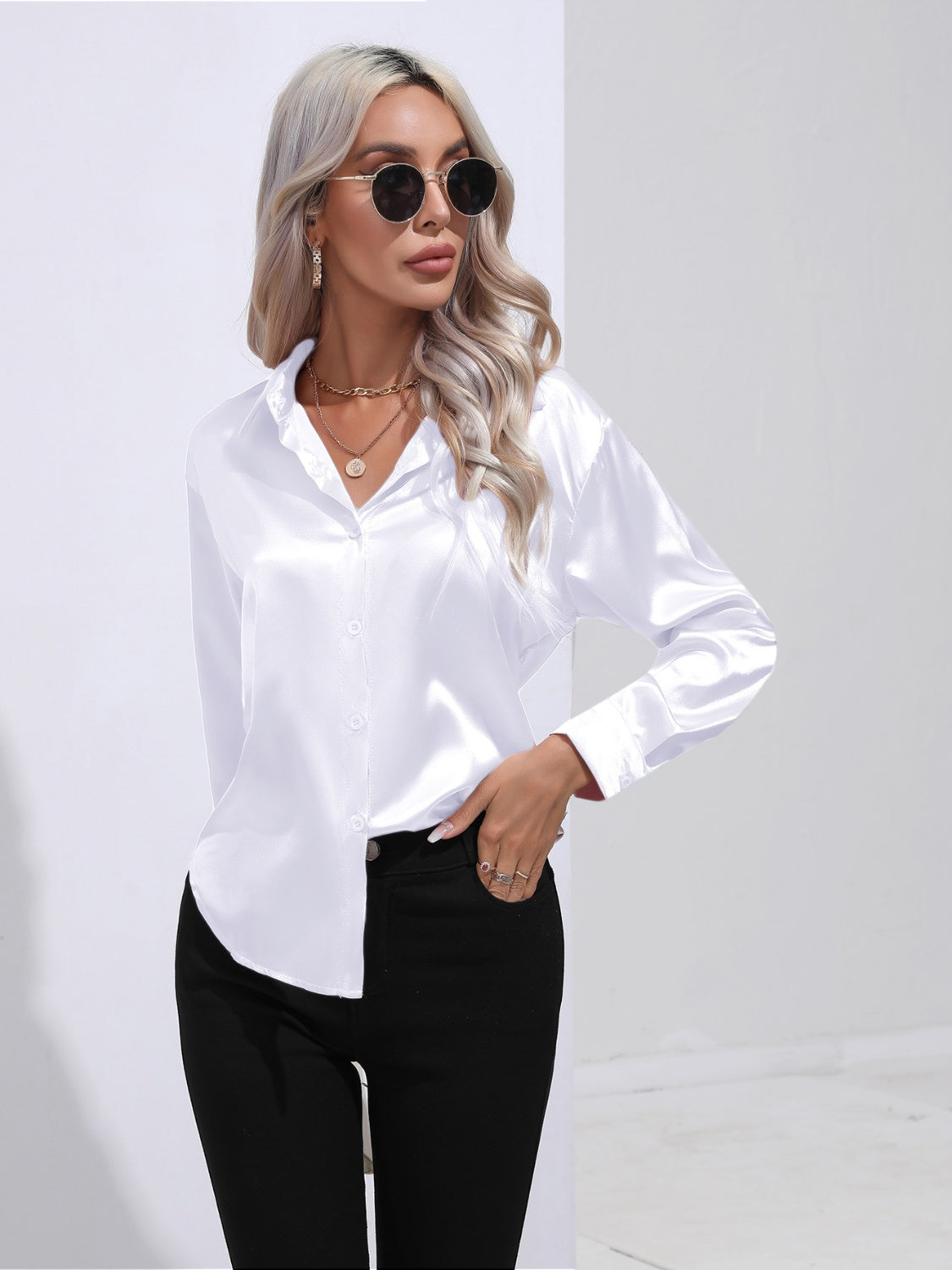 Satin Sensation Buttoned Blouse