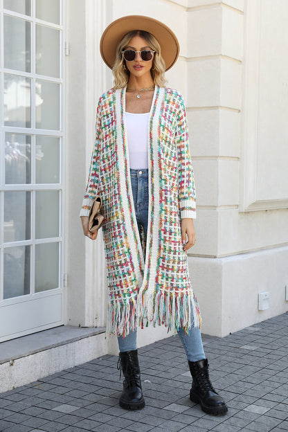 Kaleidoscope Fringe Long Cardigan