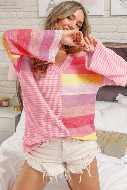 Pink Dreamland Striped Contrast Top