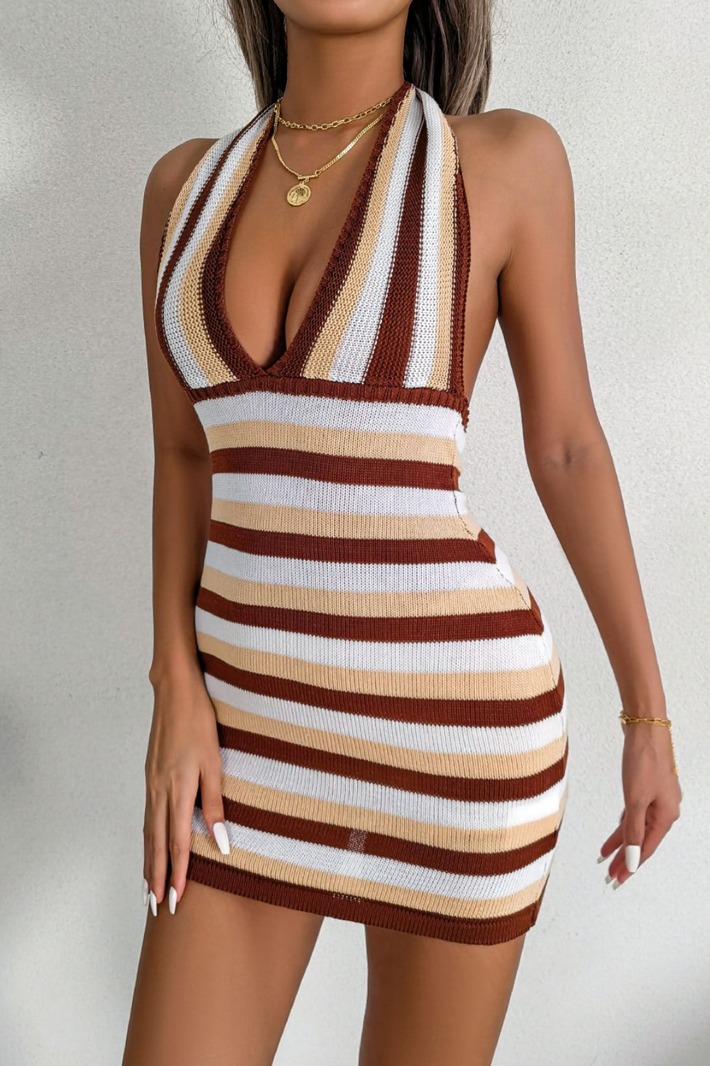Striped Sunbeam Backless Dress