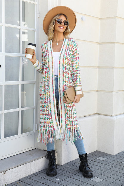 Kaleidoscope Fringe Long Cardigan