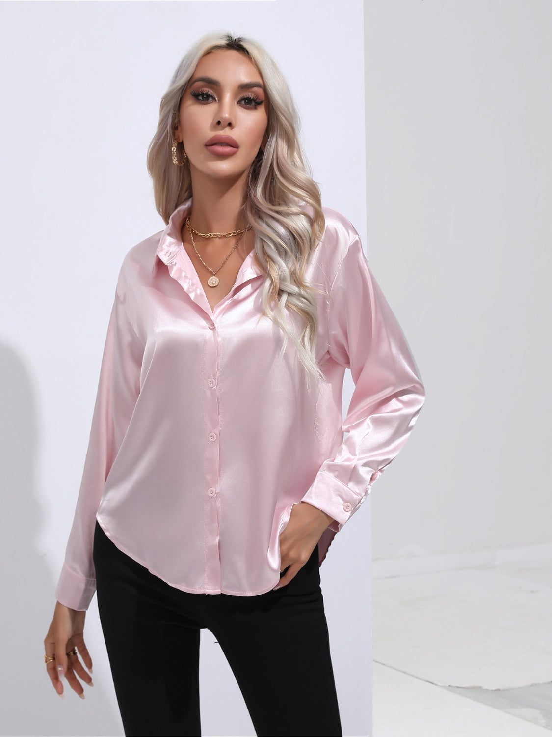 Satin Sensation Buttoned Blouse