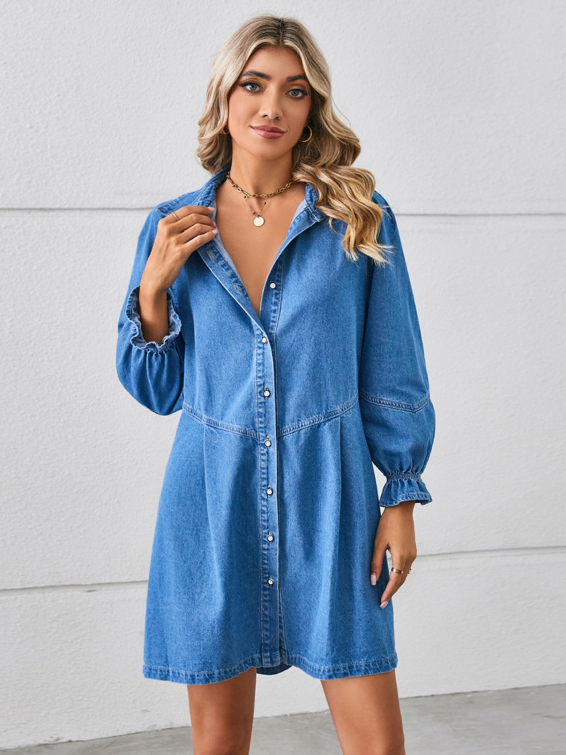 Flounce Dream Mini Denim Dress