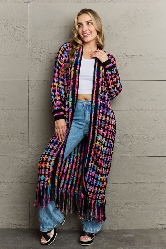 Kaleidoscope Fringe Long Cardigan