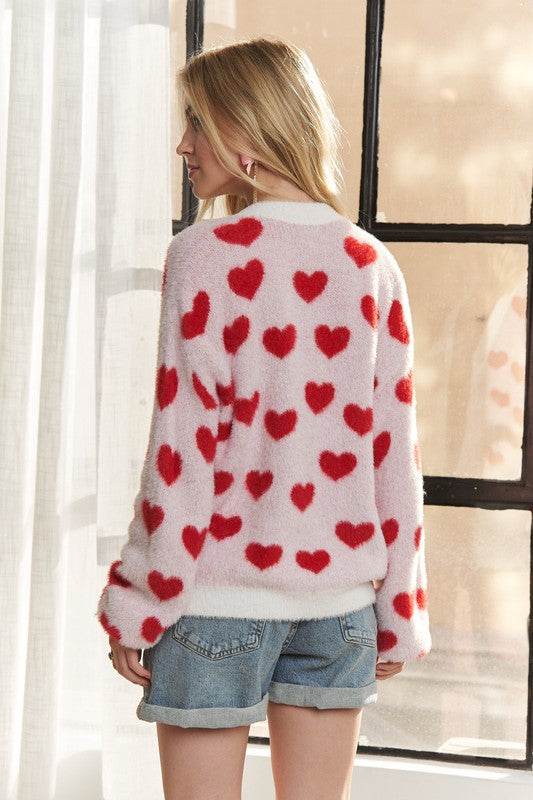 Heart Throb Fuzzy Cardigan