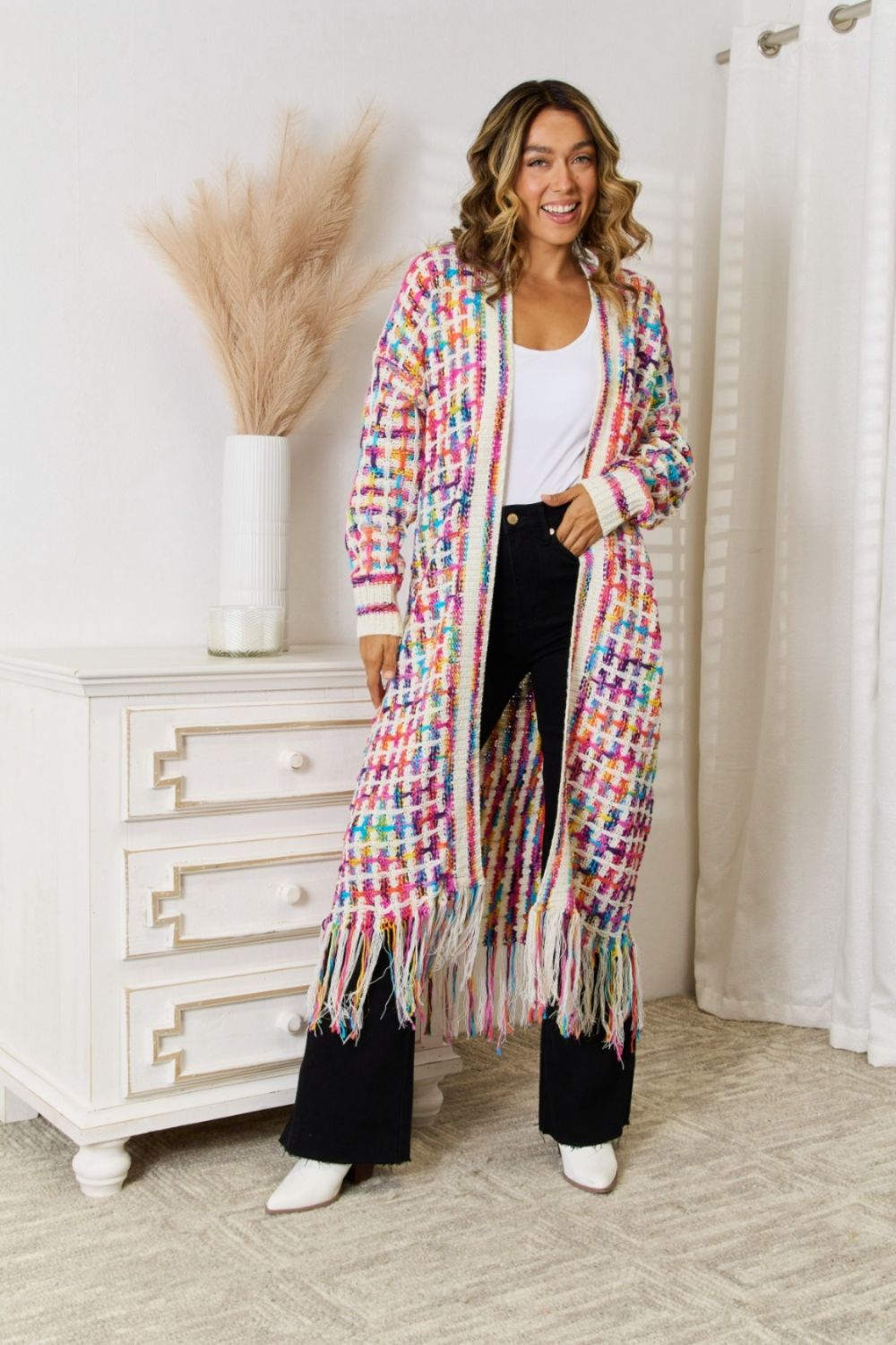 Kaleidoscope Fringe Long Cardigan