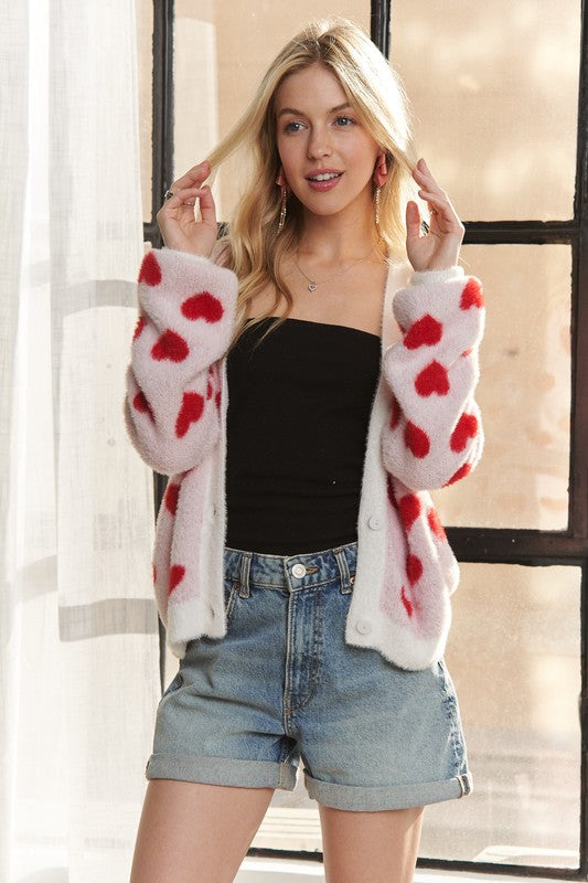 Heart Throb Fuzzy Cardigan