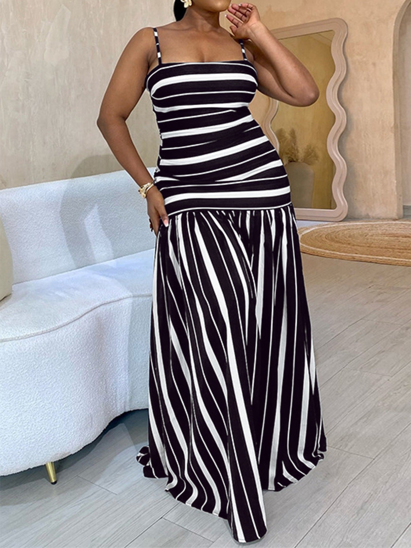 Soft Lines Spaghetti Strap Maxi Dress – Harmony In Nature