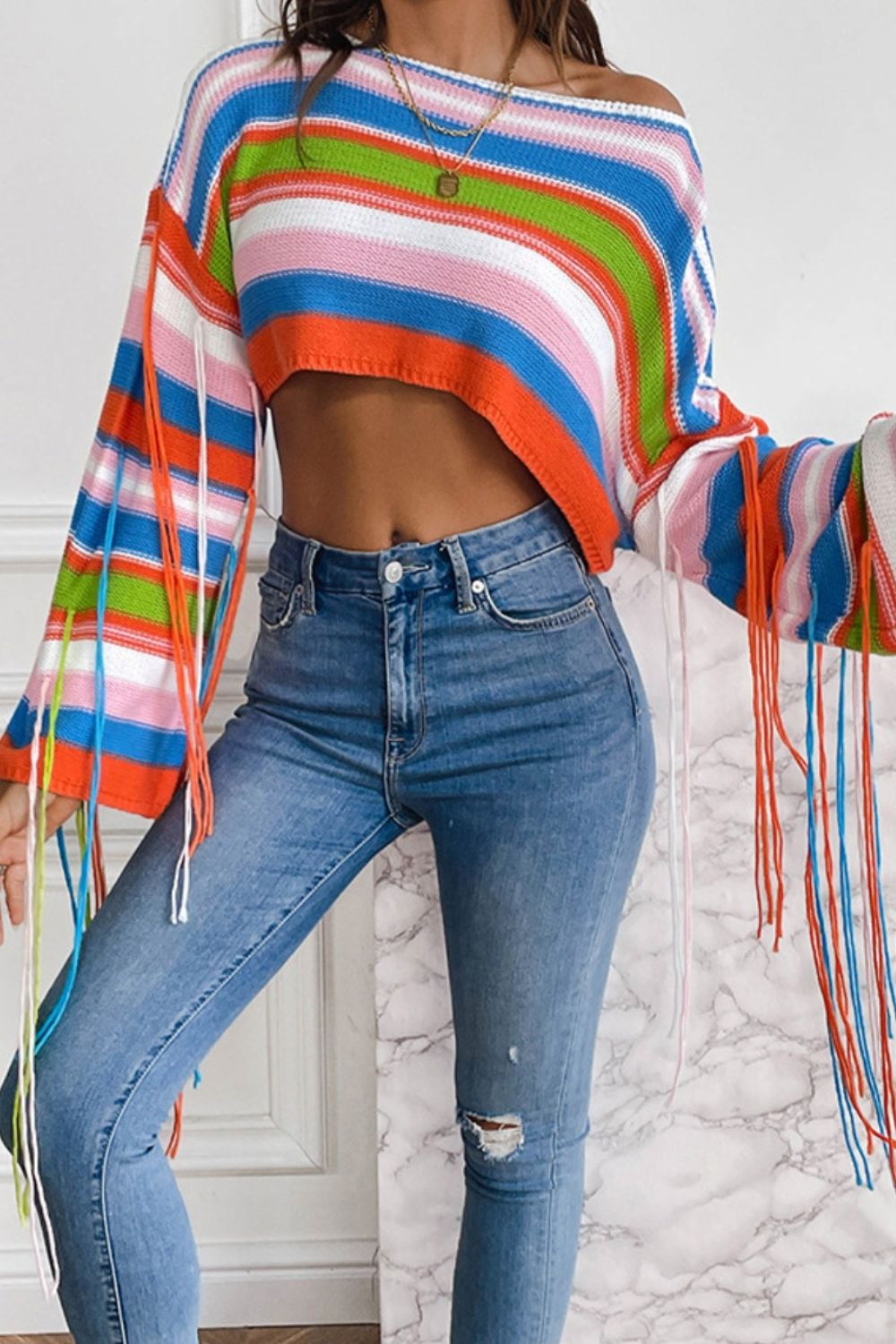 Fringe Fiesta Cropped Knit Top