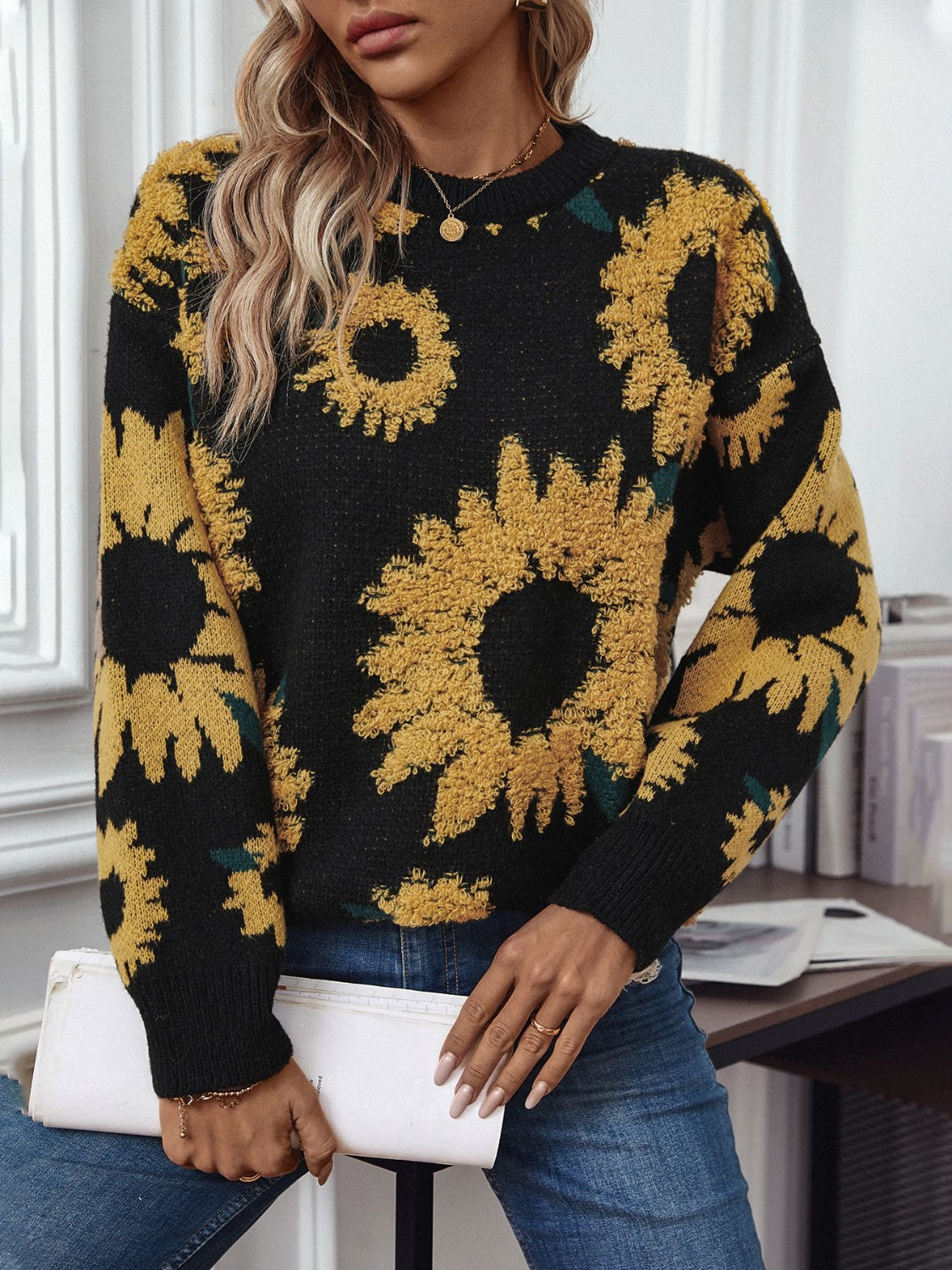 Golden Sunflower Pullover Sweater