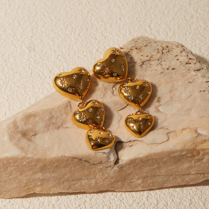 Golden Sparkle Heart Earrings