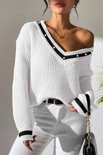 Bordered Beauty Contrast Sweater