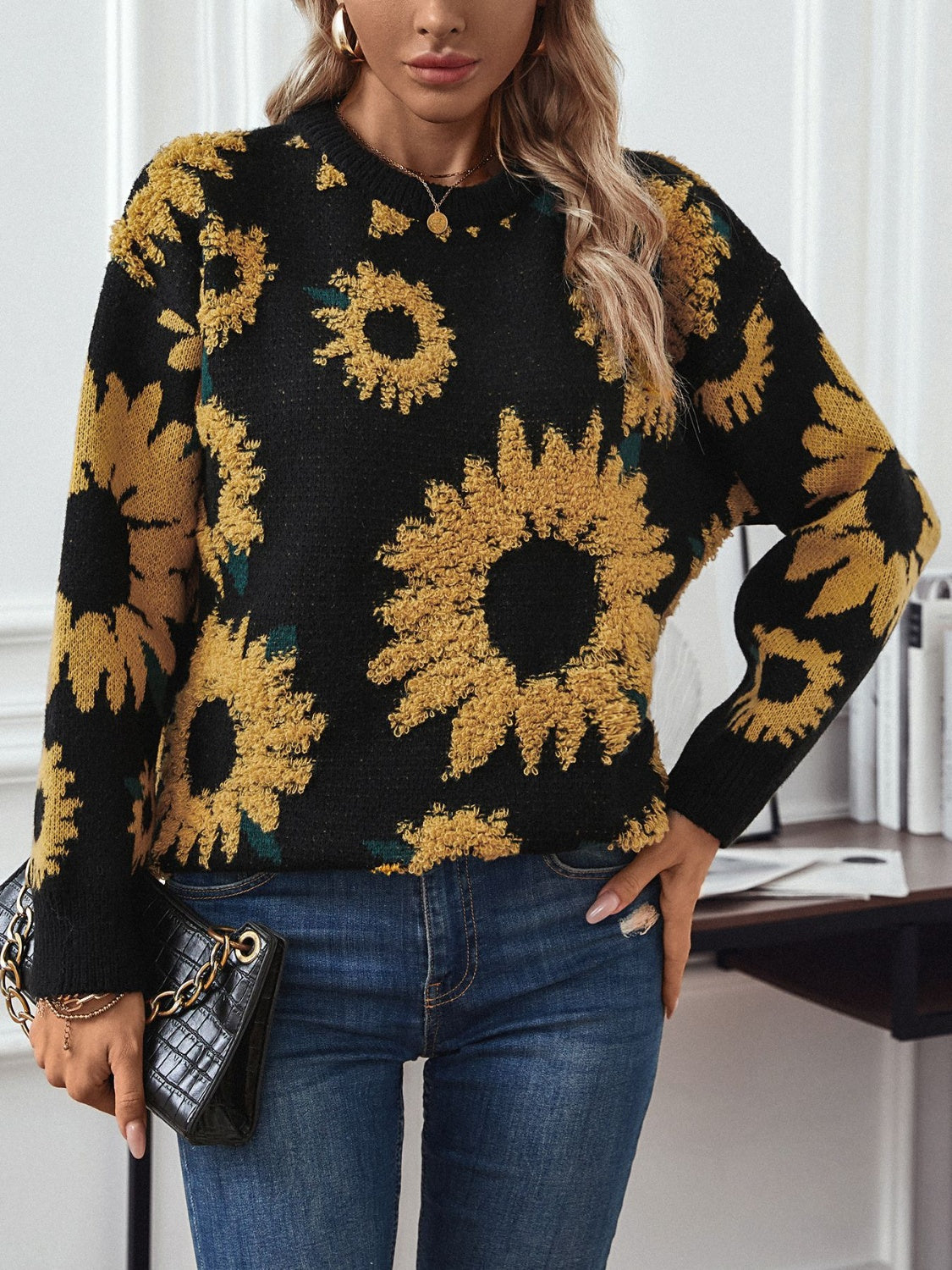 Golden Sunflower Pullover Sweater