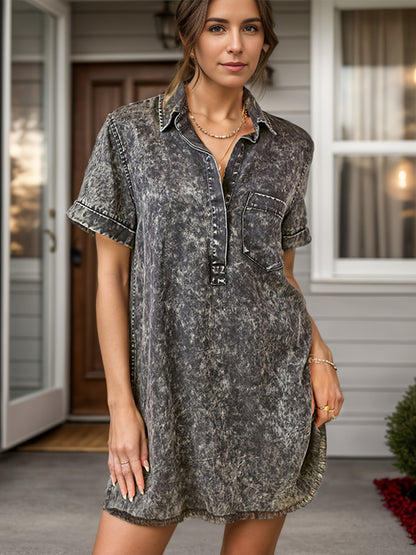 Denim Darling Pocketed Shirt Dress