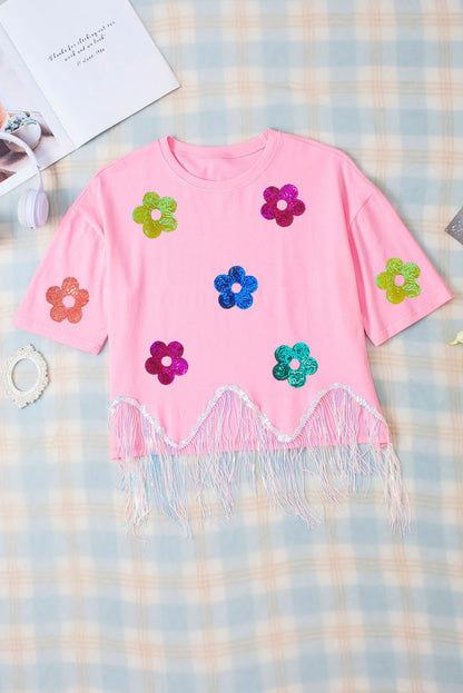 Shimmering Blossom Fringe Tee